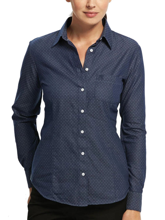 Womens Chambray Dobby Long Sleeve Casual Shirt