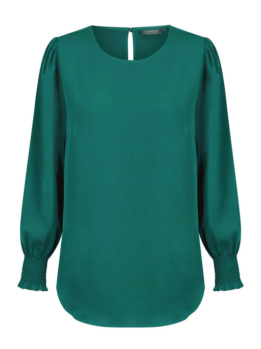 Shirred Cuff Soft Top - Emerald