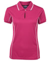 Ladies Poly Piping Polo SSL - Hot Pink/White