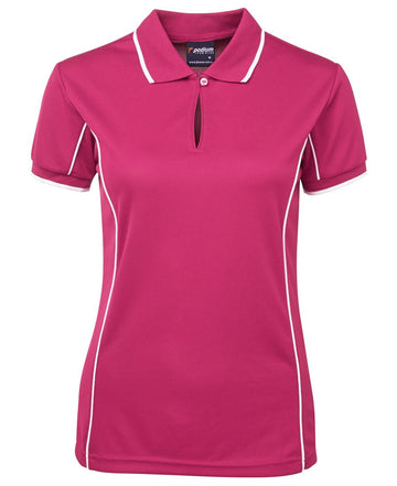 Ladies Poly Piping Polo SSL - Hot Pink/White