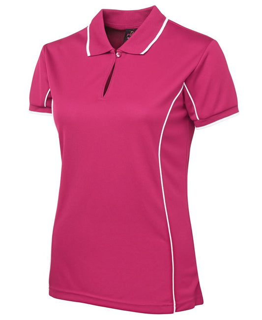 Ladies Poly Piping Polo SSL - Hot Pink/White