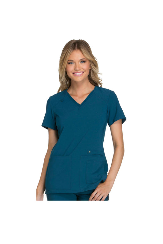 Cherokee Women's iFlex V-Neck Panel Top - Caribbean Blue