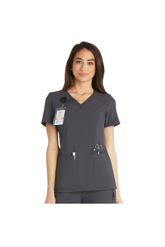 Cherokee Women's iFlex V-Neck Panel Top - Pewter