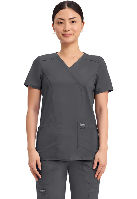 Cherokee Womens' WW Revolution Mock Wrap Top - Pewter