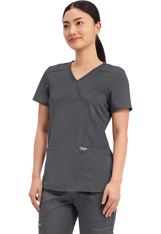 Cherokee Womens' WW Revolution Mock Wrap Top - Pewter