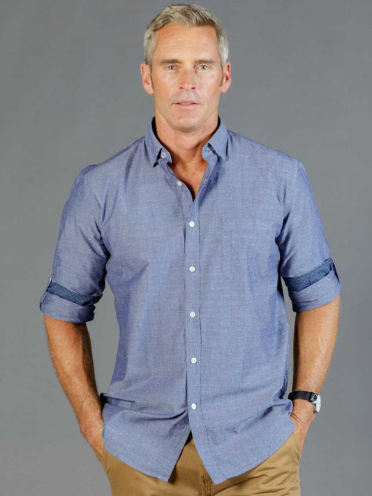 Mens Chambray Dobby Long Sleeve Casual Shirt