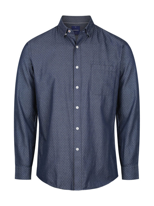 Mens Denim Dobby Long Sleeve Casual Shirt