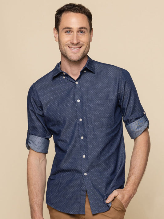 Mens Denim Dobby Long Sleeve Casual Shirt