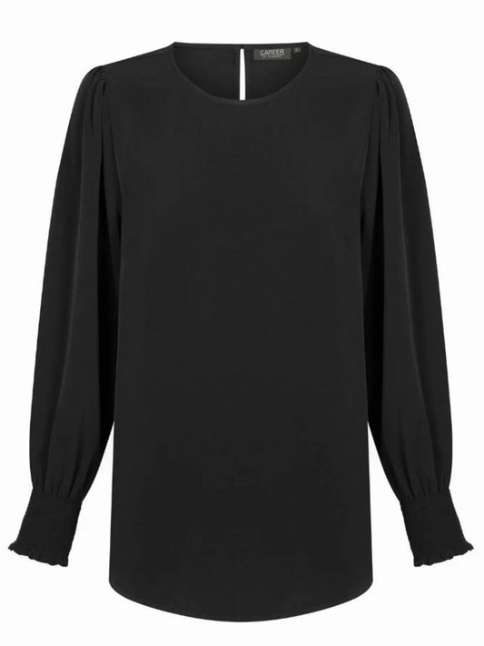 Shirred Cuff Soft Top - Black