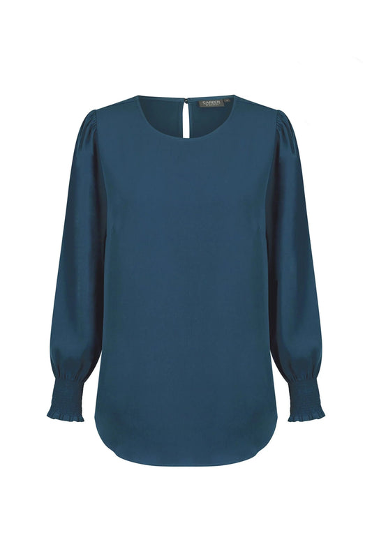 Shirred Cuff Soft Top - Ocean