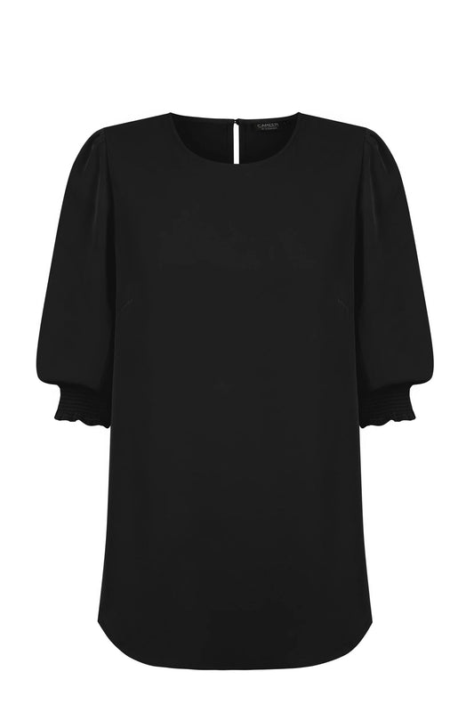 Lola 3/4 Sleeve Shirred Cuff Top - Black