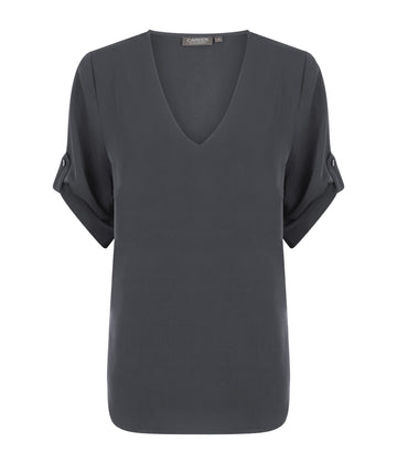 Reese V Neck Top - Charcoal