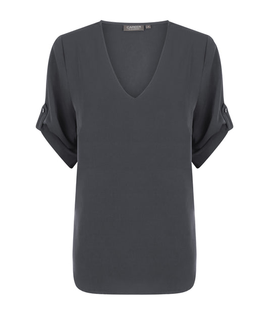 Reese V Neck Top - Charcoal