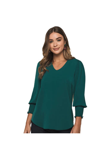 Cleo V Neck Shirred Cuff Top