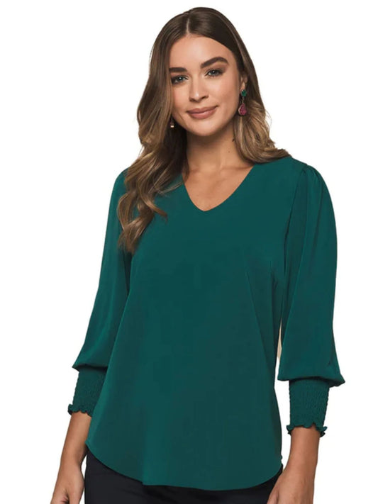 Cleo V Neck Shirred Cuff Top