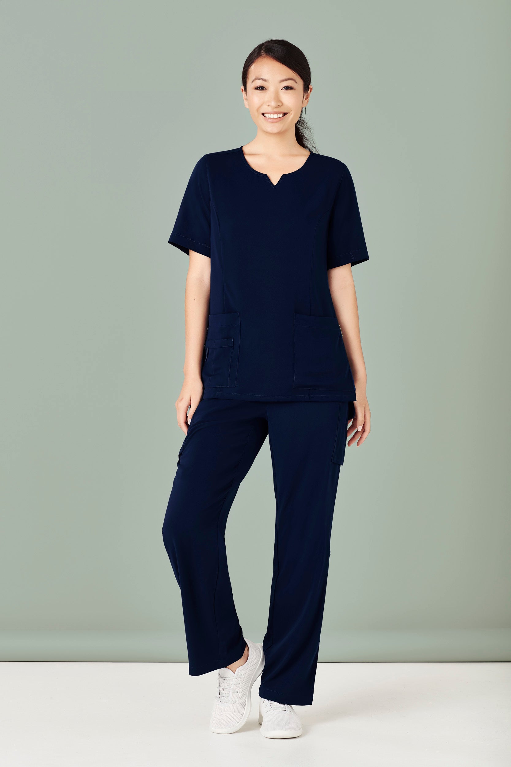 Womens Avery Tailored Fit Round Neck Scrub Top - Black