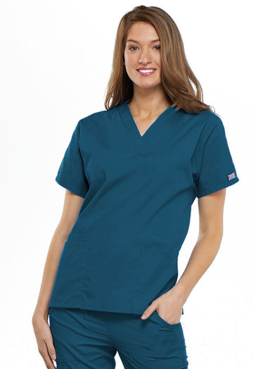 Womens V Neck Top - Caribbean Blue