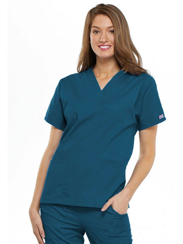 Womens V Neck Top - Caribbean Blue