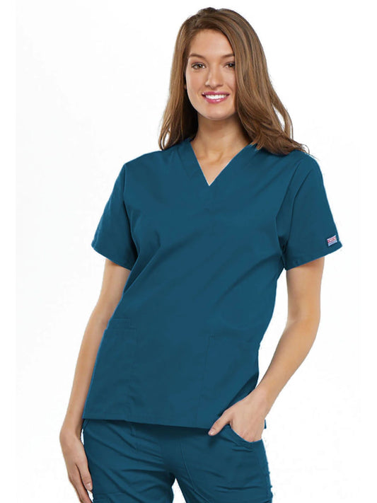 Womens V Neck Top - Caribbean Blue