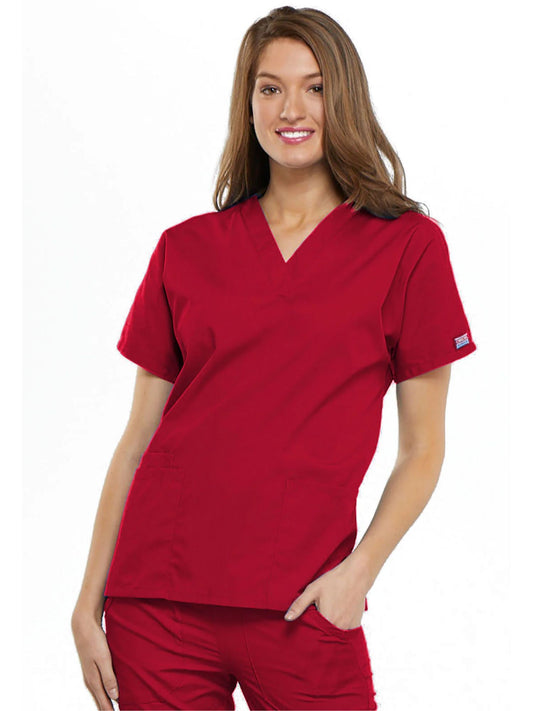 Womens V Neck Top - Red
