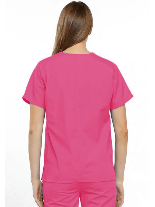 Womens V Neck Top - Shocking Pink