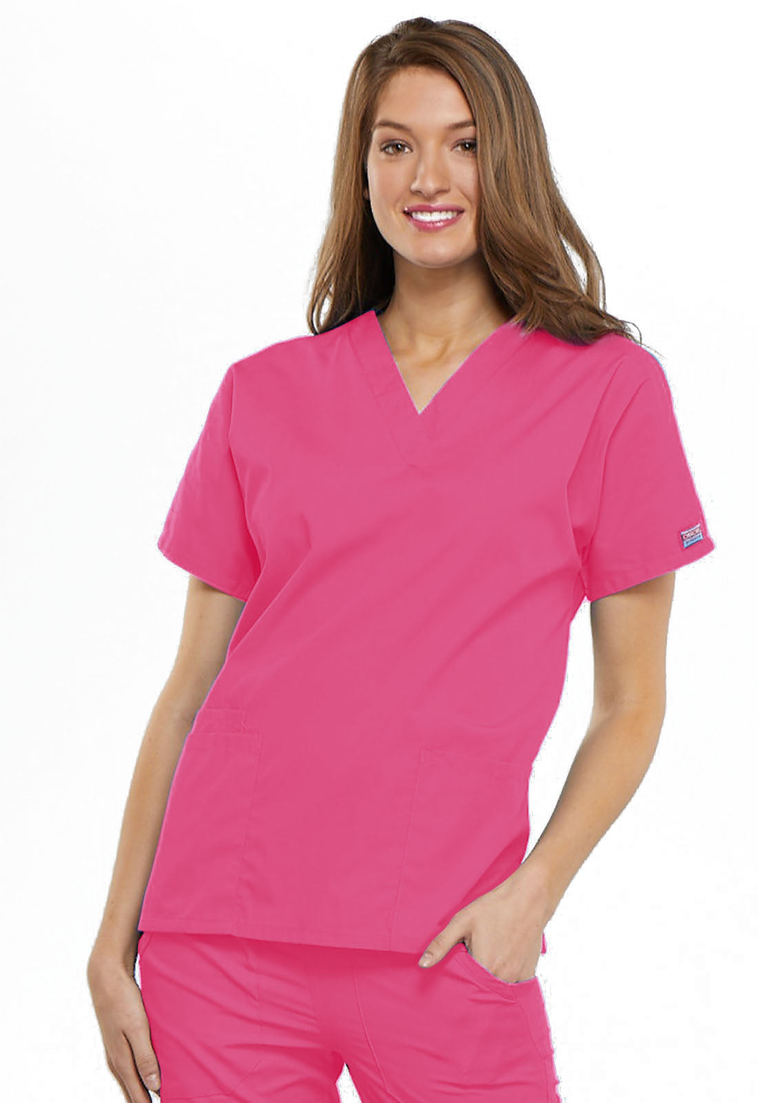 Womens V Neck Top - Shocking Pink