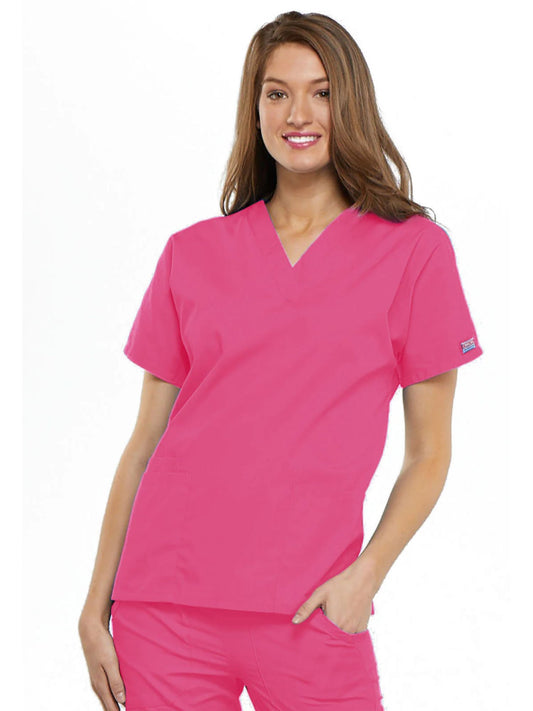 Womens V Neck Top - Shocking Pink
