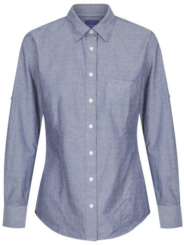 Womens Chambray Dobby Long Sleeve Casual Shirt