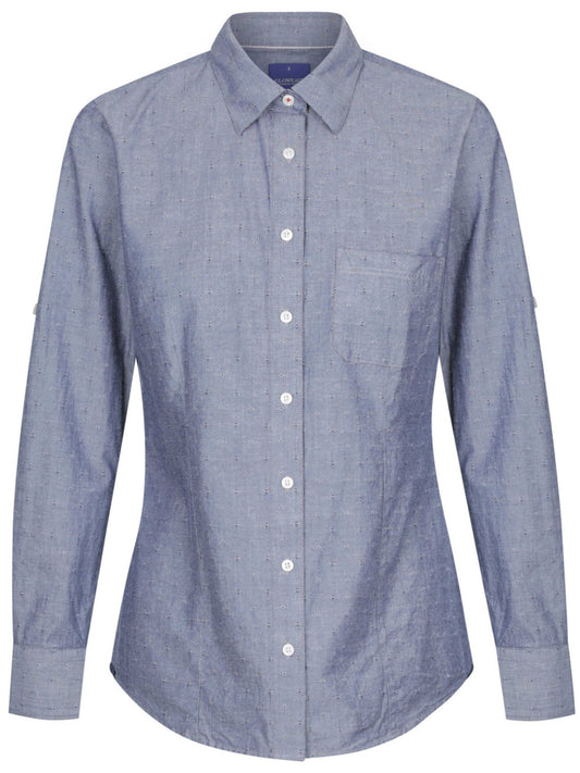 Womens Chambray Dobby Long Sleeve Casual Shirt