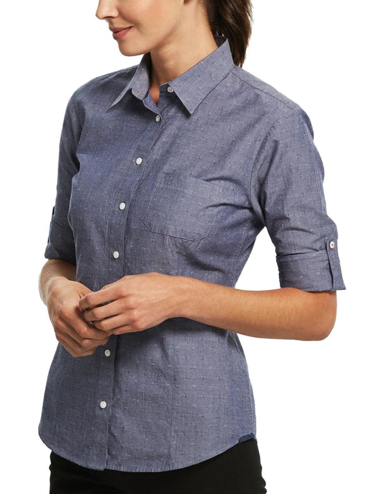 Womens Chambray Dobby Long Sleeve Casual Shirt