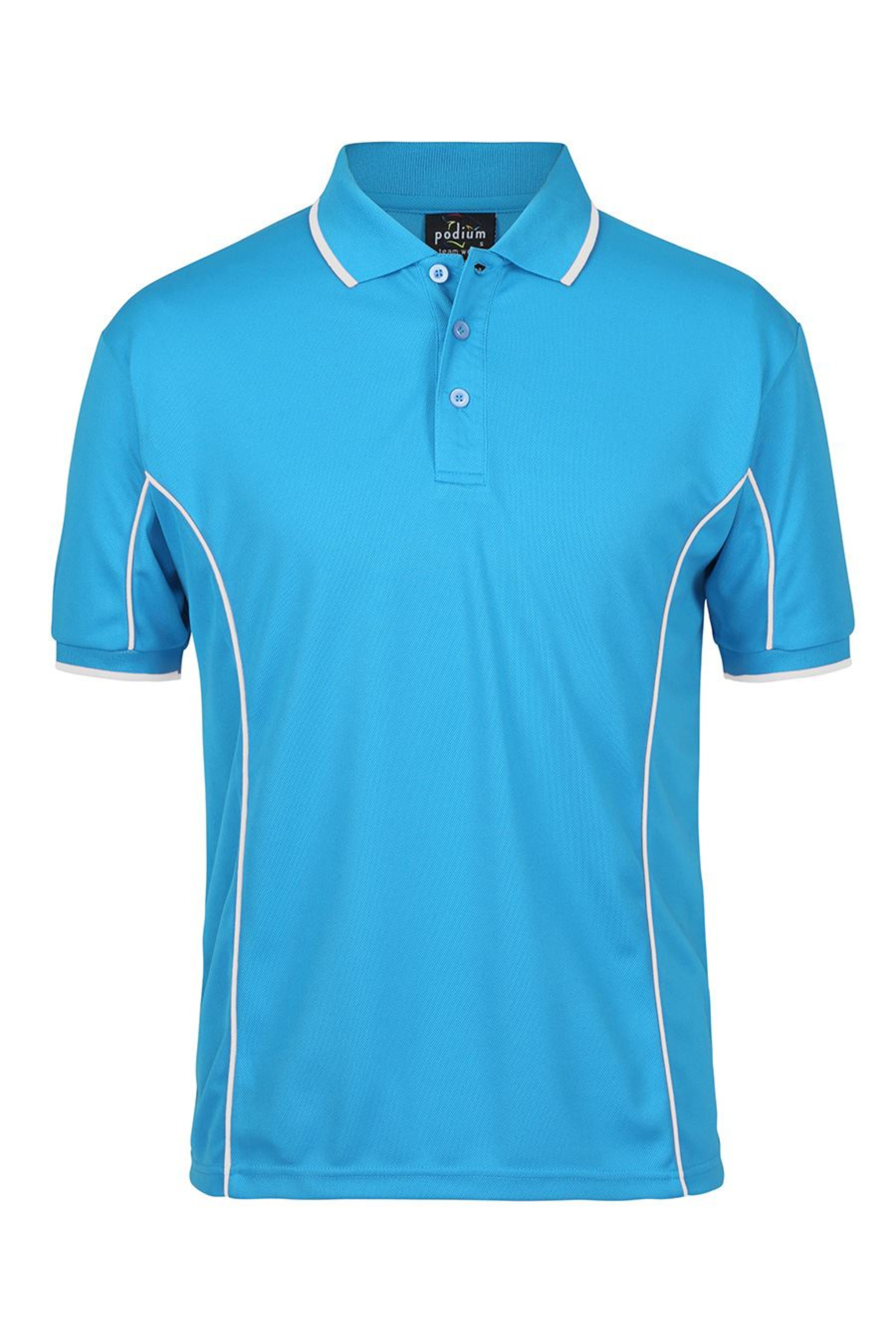 Men's Poly Piping Polo SSL - Aqua/White