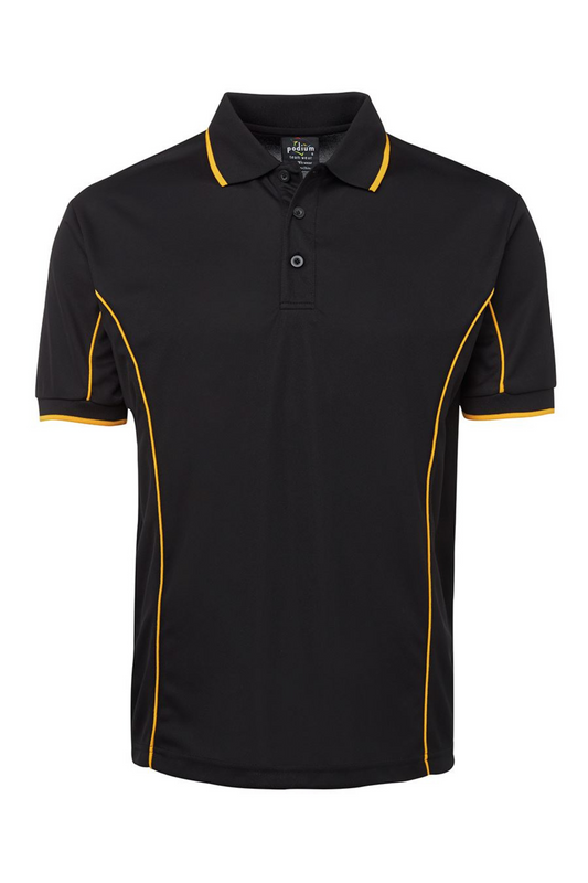 Men's Poly Piping Polo SSL - Black/Gold