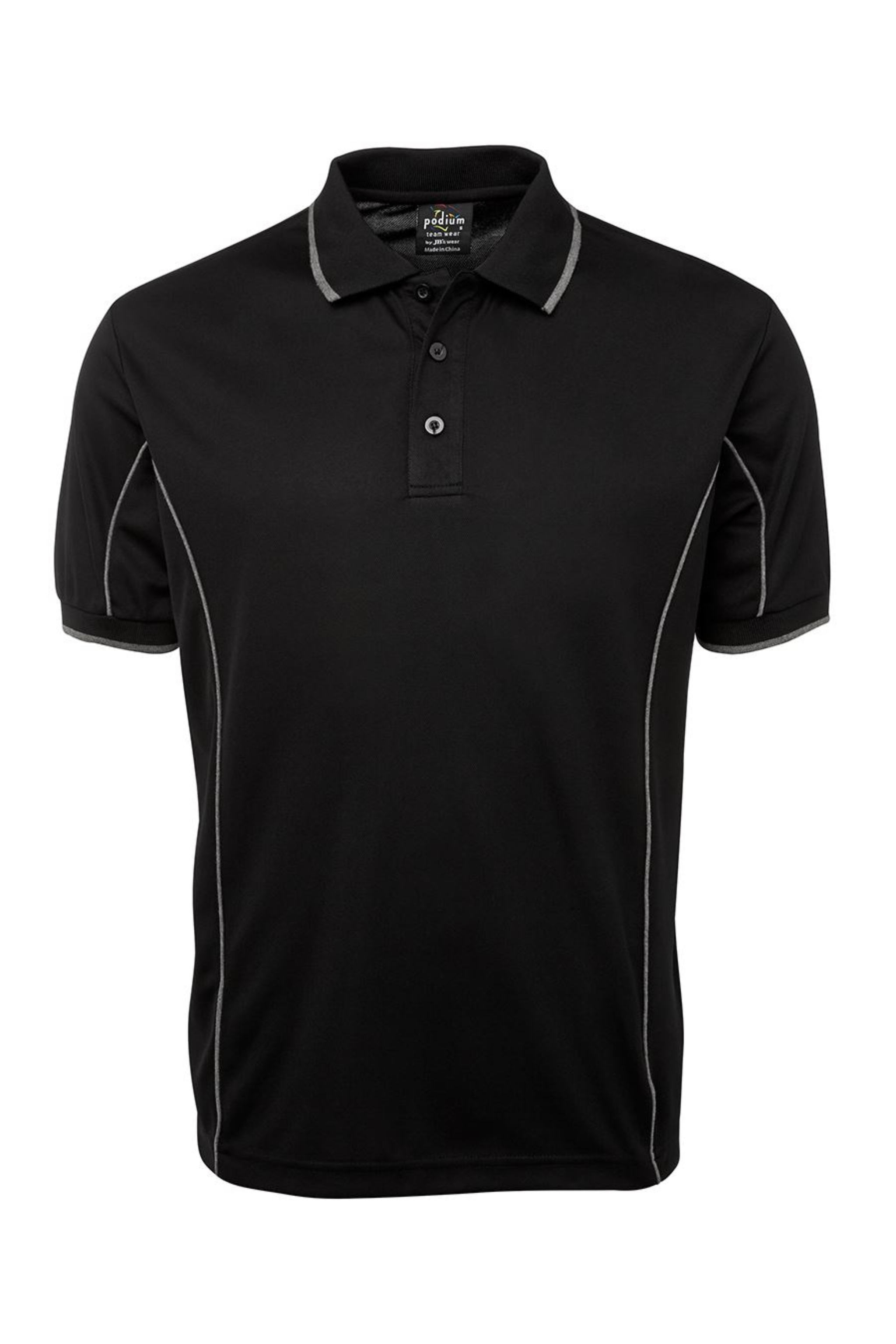 Men's Poly Piping Polo SSL - Black/Grey