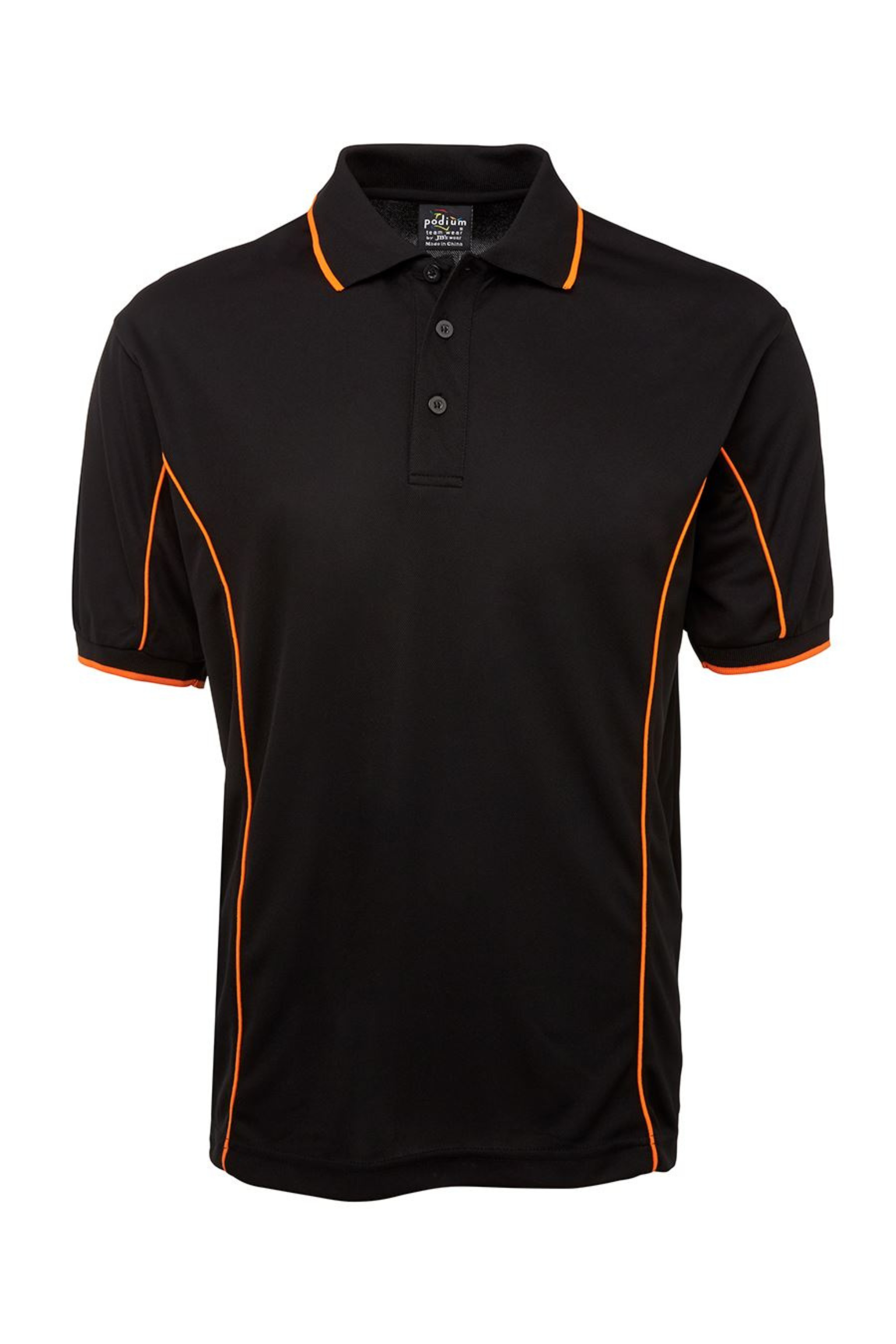 Men's Poly Piping Polo SSL - Black/Orange