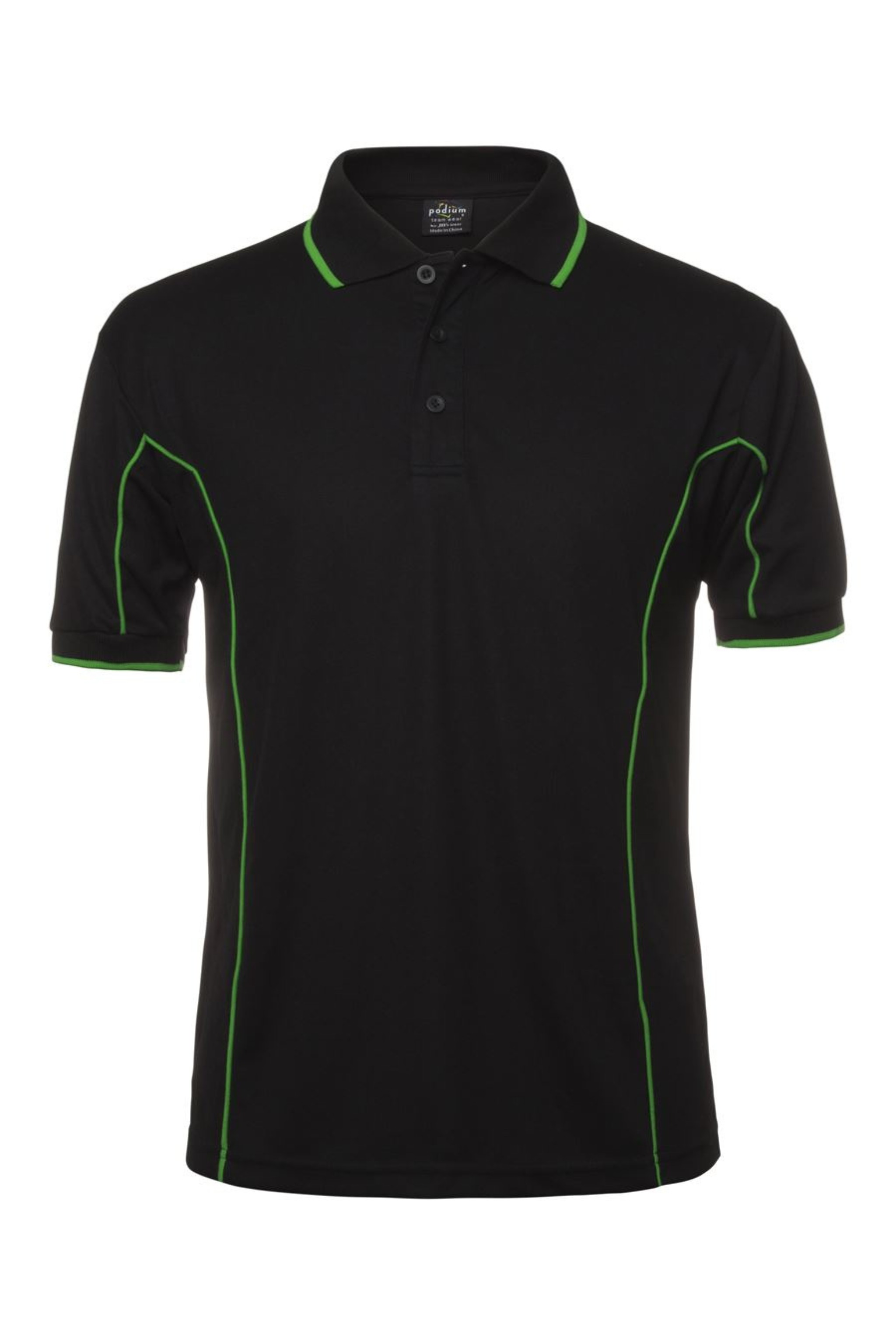 Men's Poly Piping Polo SSL - Black/Pea Green