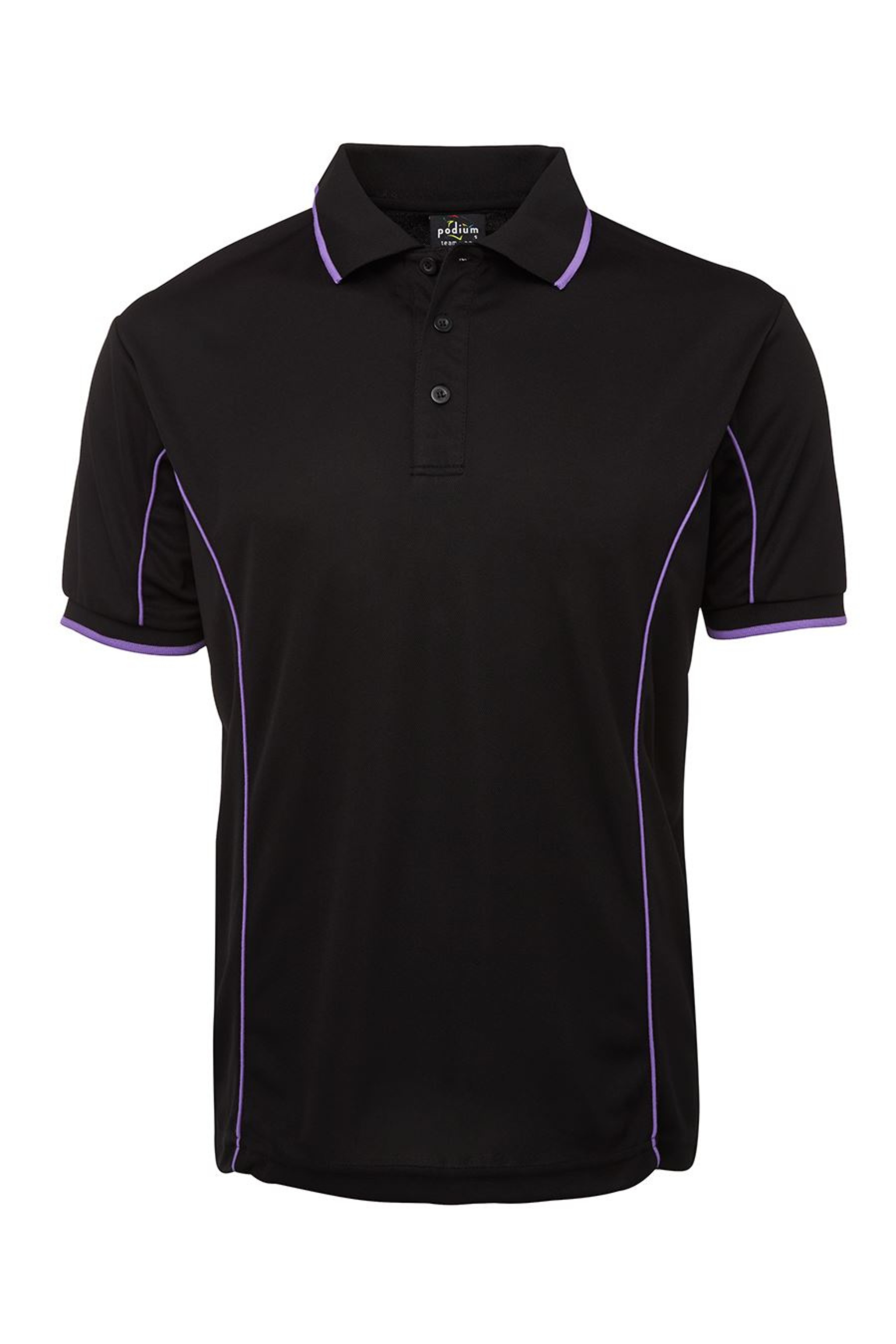 Men's Poly Piping Polo SSL - Black/Purple