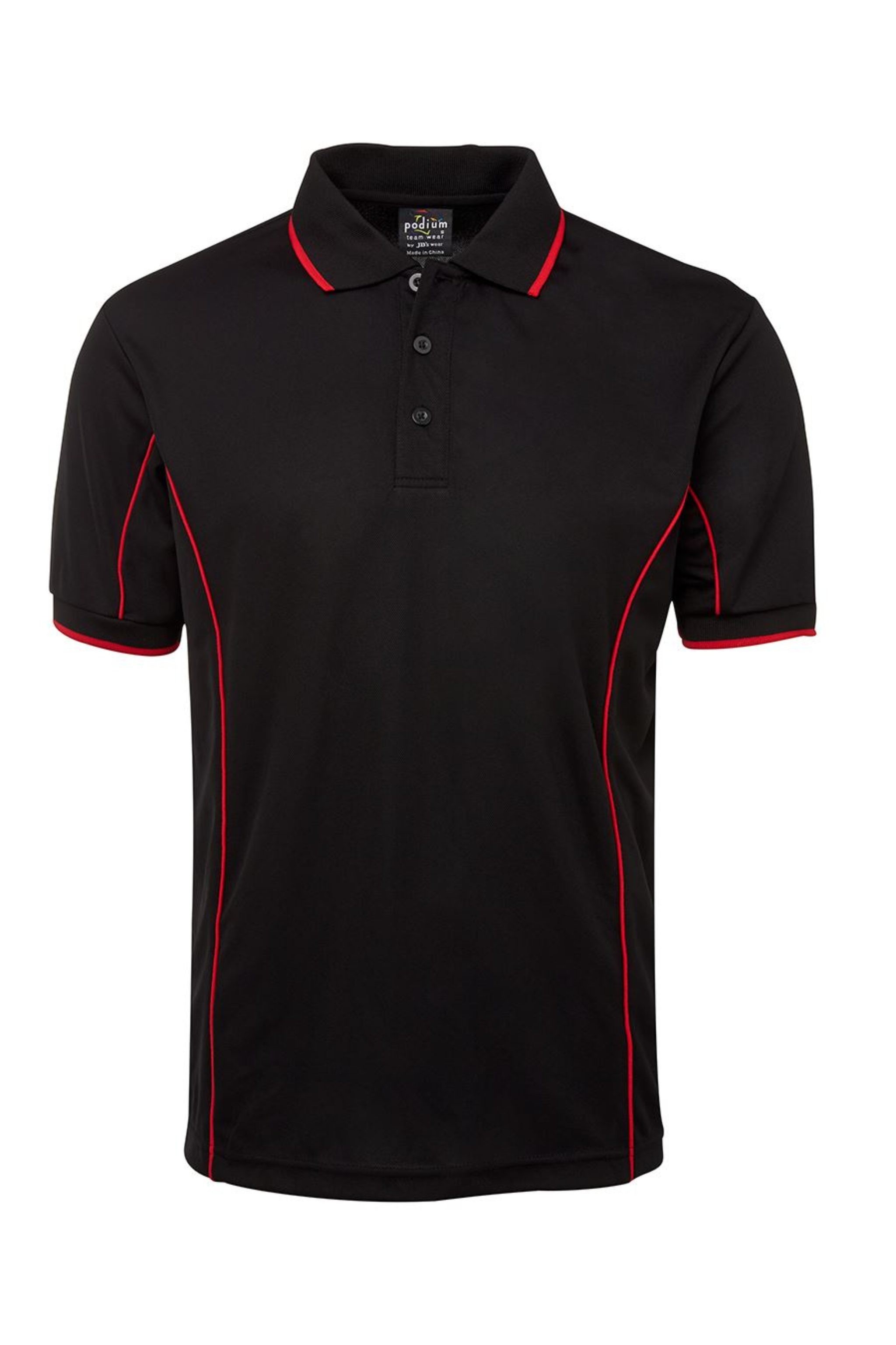 Men's Poly Piping Polo SSL - Black/Red