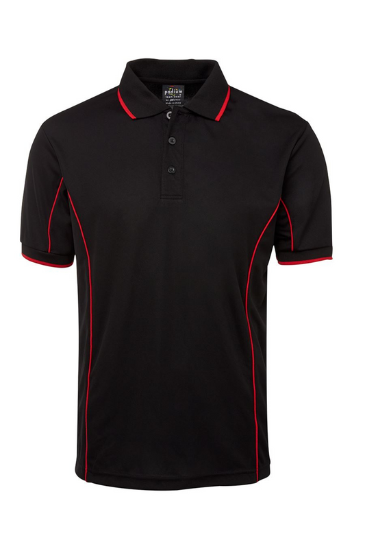 Men's Poly Piping Polo SSL - Black/Red