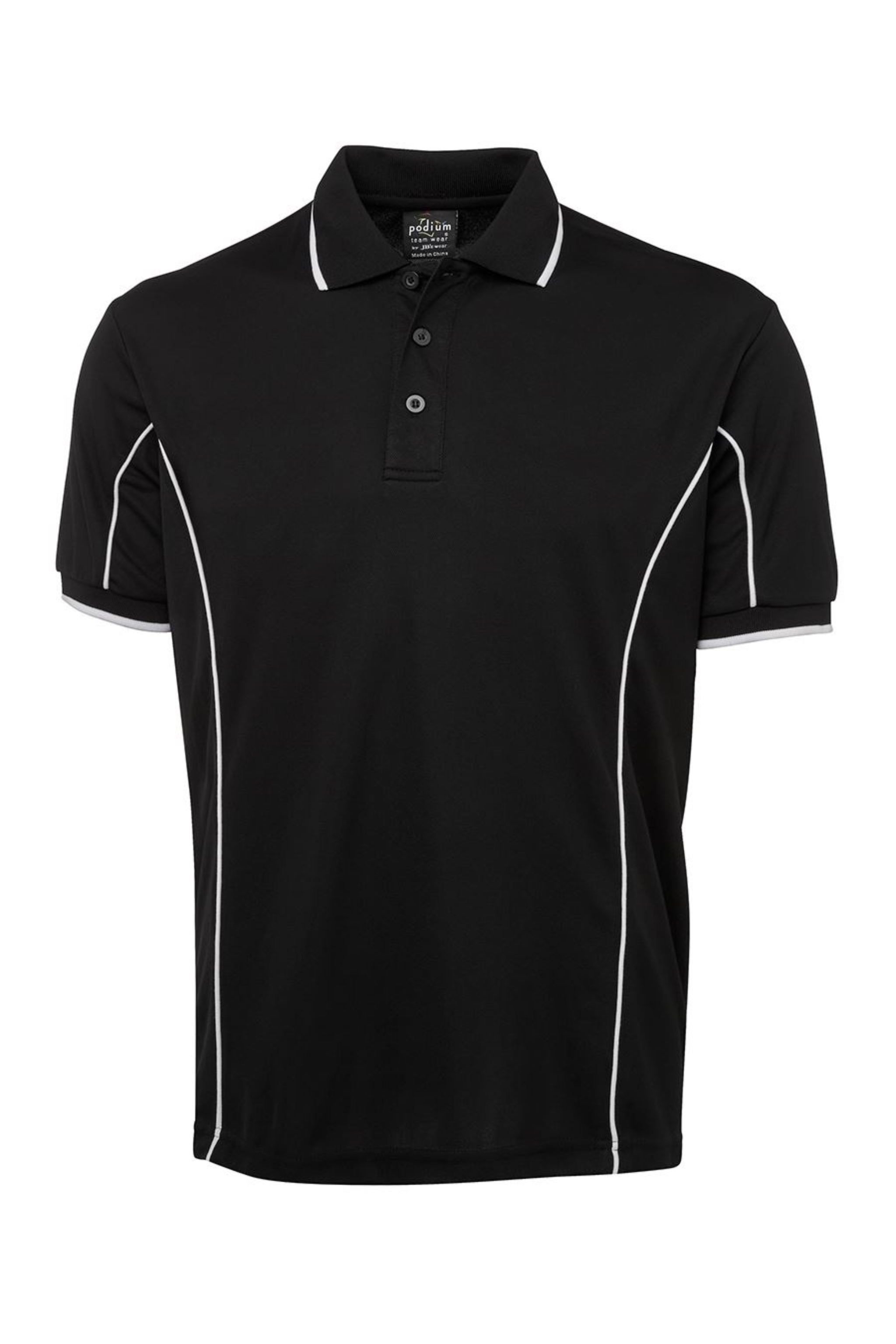 Men's Poly Piping Polo SSL - Black/White