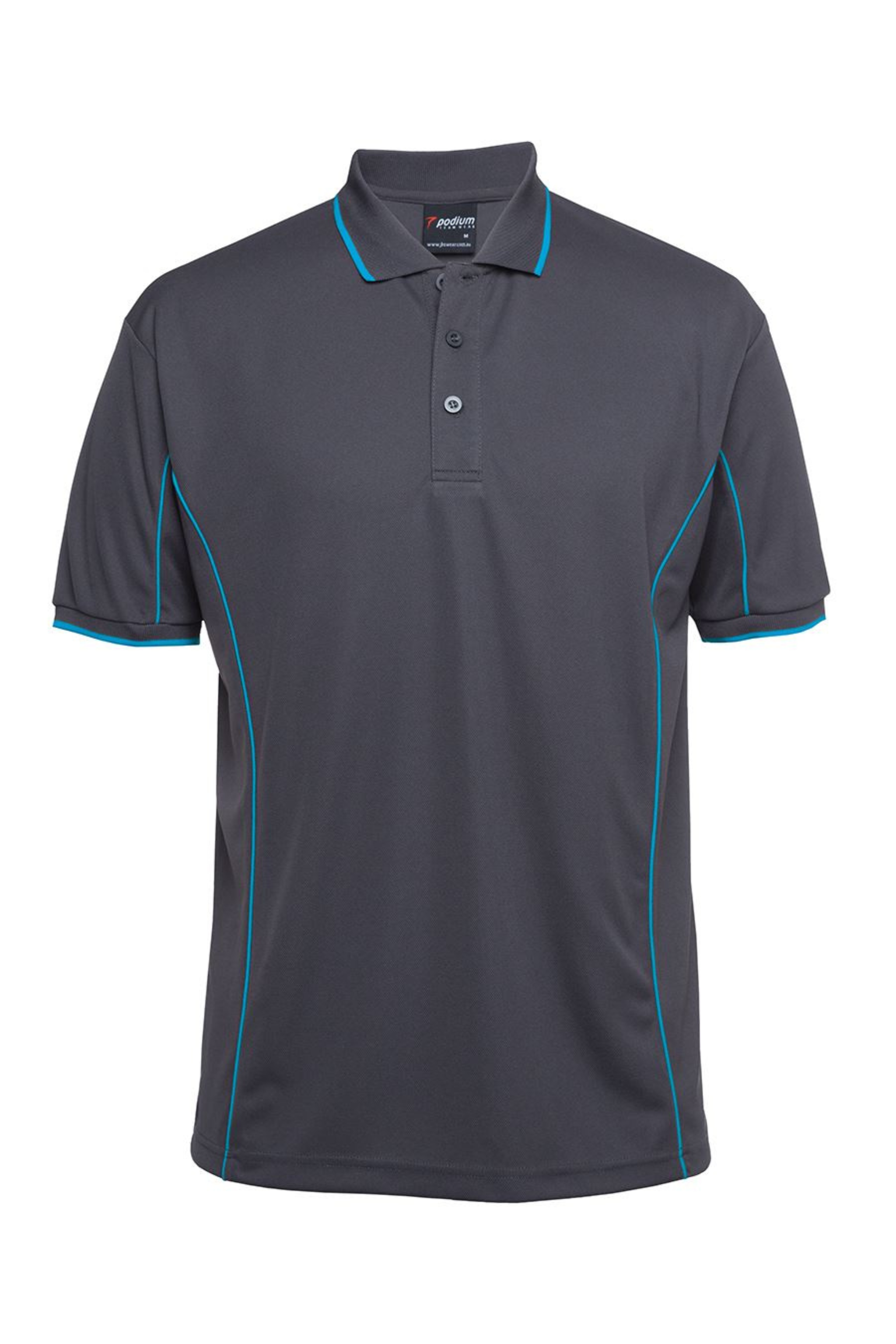 Men's Poly Piping Polo SSL - Charcoal/Aqua