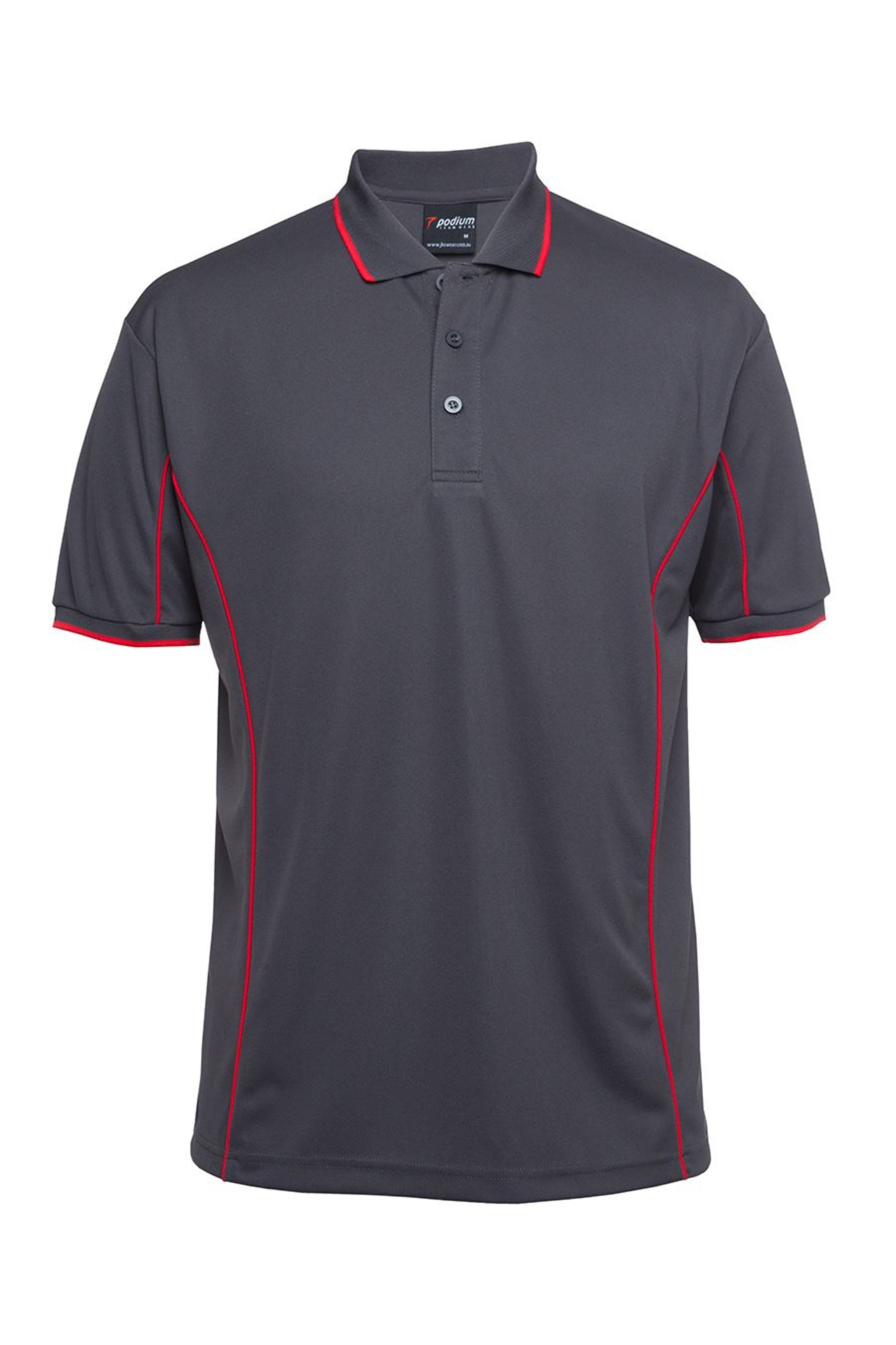 Men's Poly Piping Polo SSL - Charcoal/Red