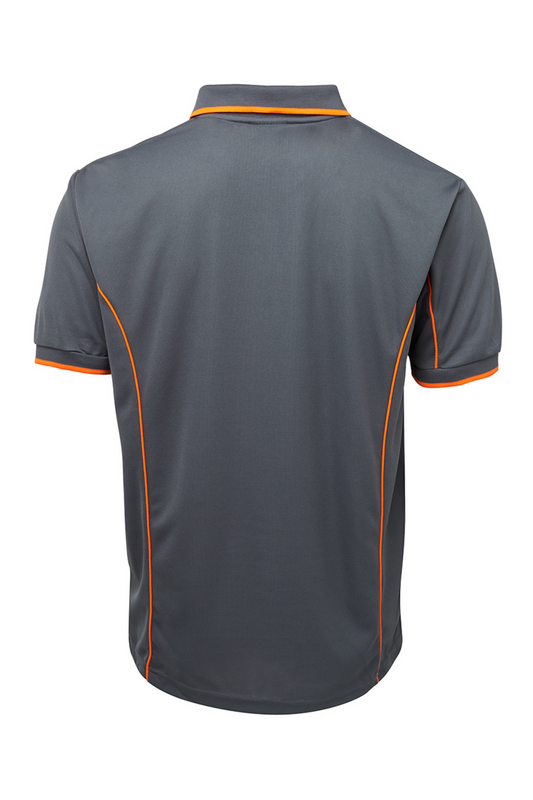 Men's Poly Piping Polo SSL - Grey/Orange