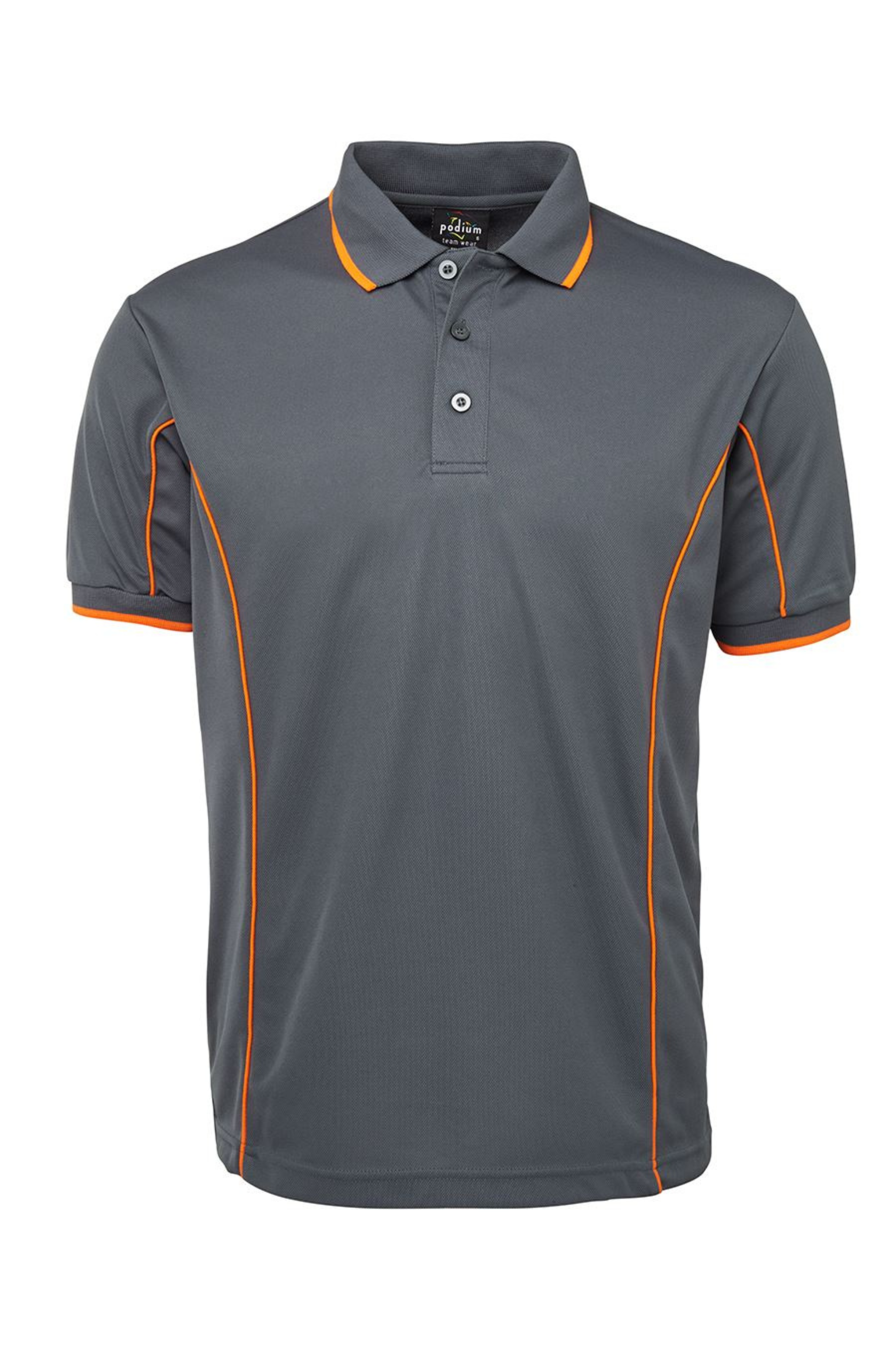 Men's Poly Piping Polo SSL - Grey/Orange