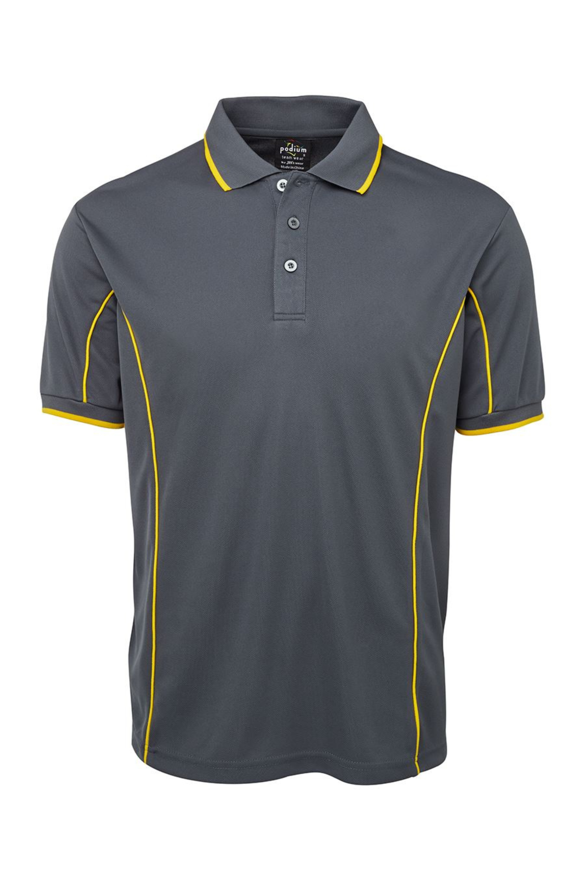 Men's Poly Piping Polo SSL - Grey/Yellow