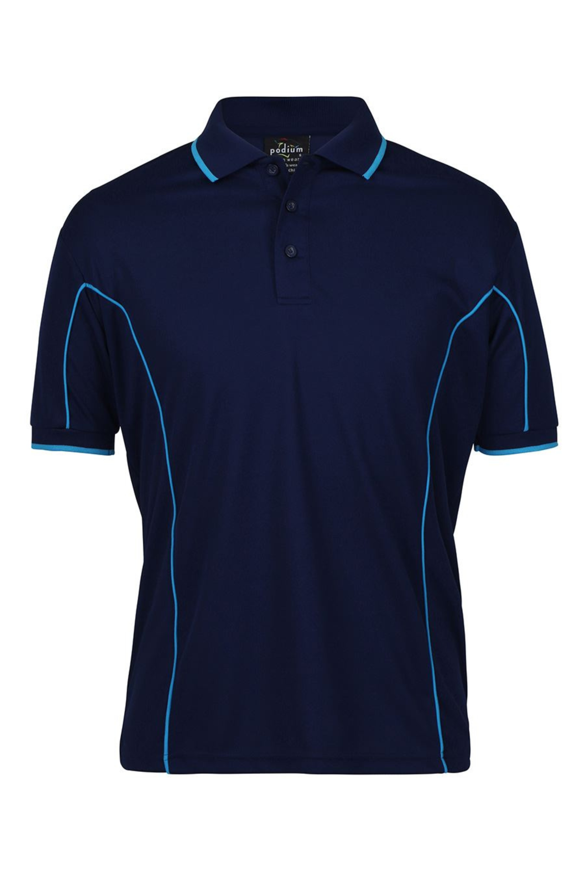 Men's Poly Piping Polo SSL - Jnr Navy/Aqua