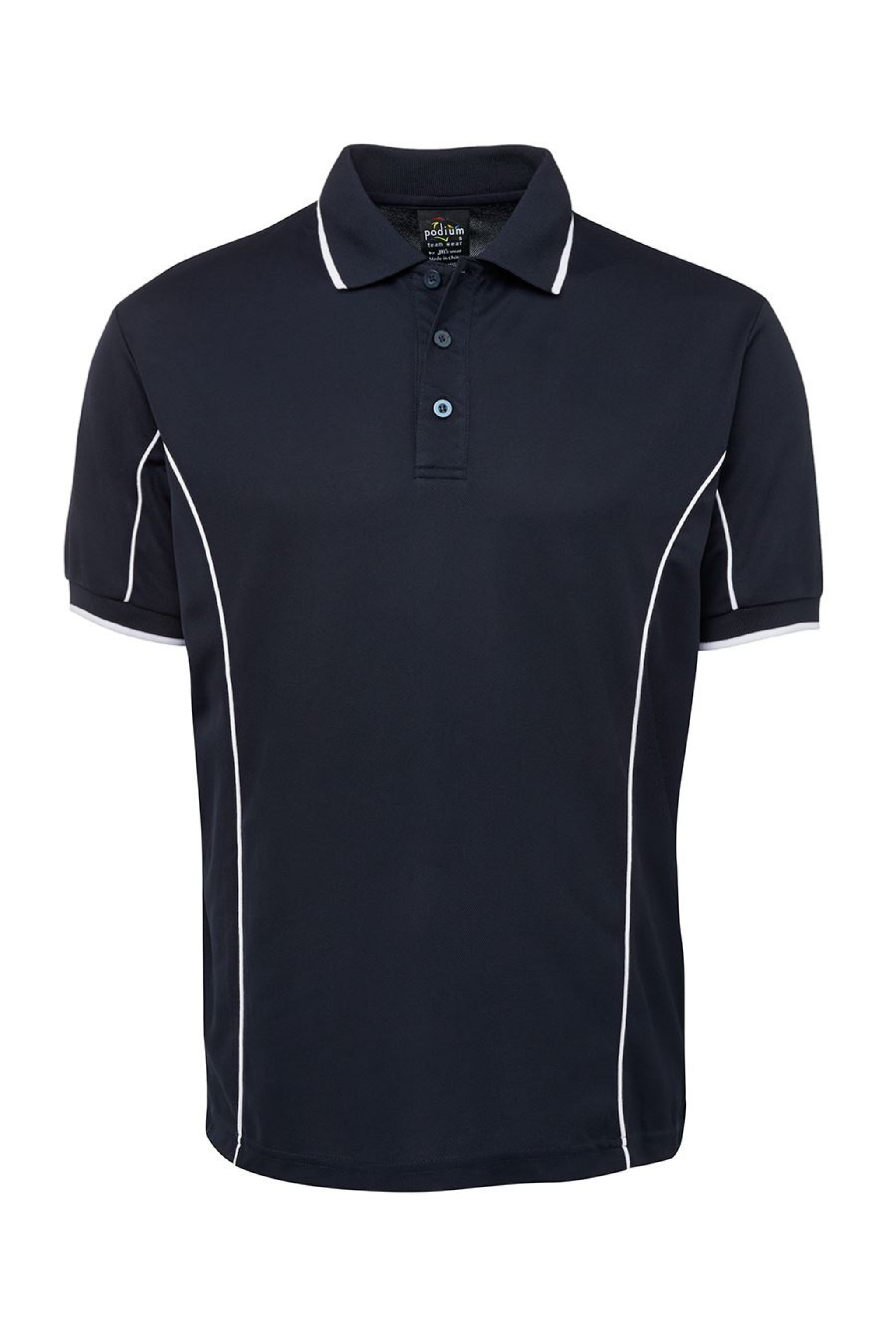 Men's Poly Piping Polo SSL - Navy/White