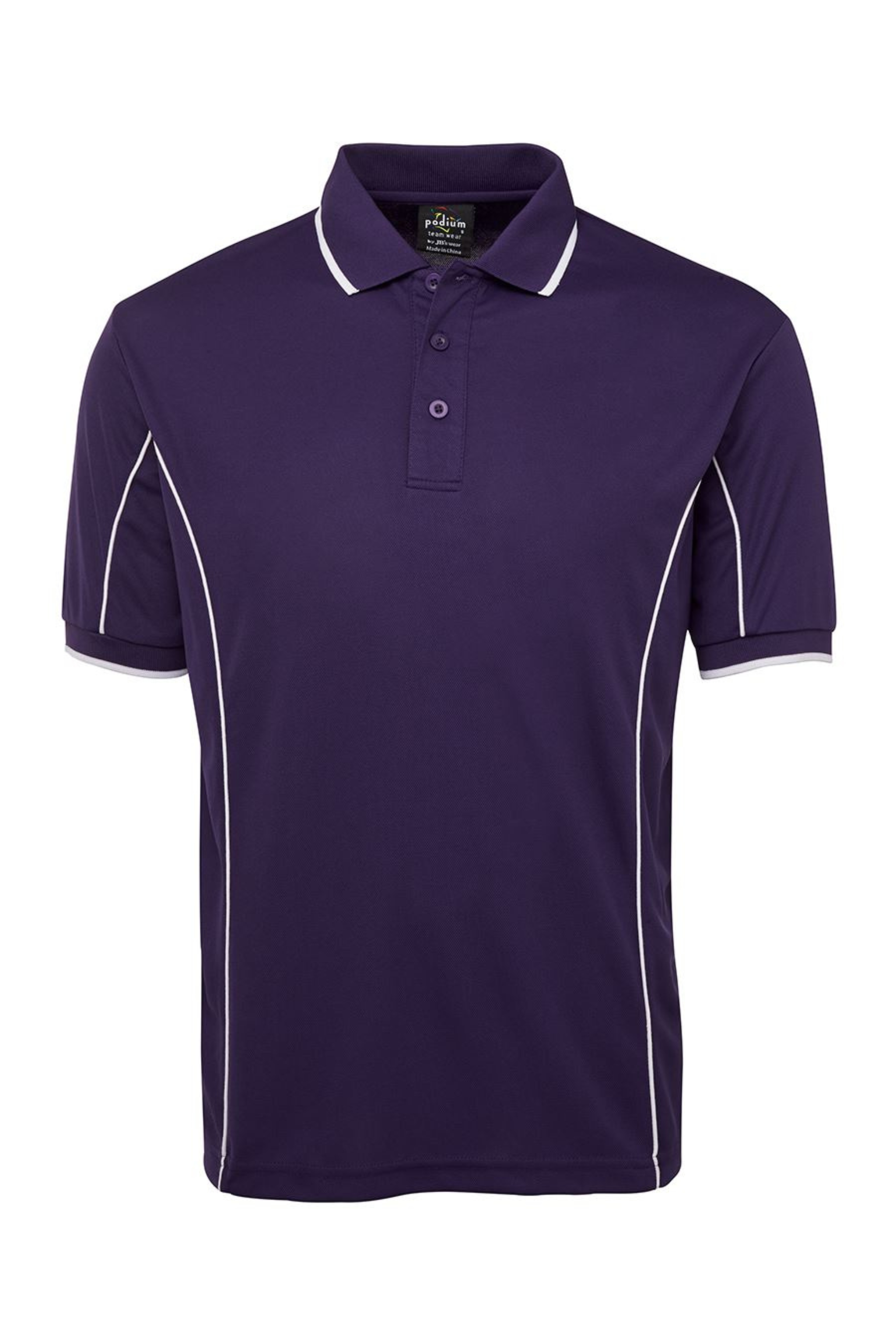 Men's Poly Piping Polo SSL - Purple/White