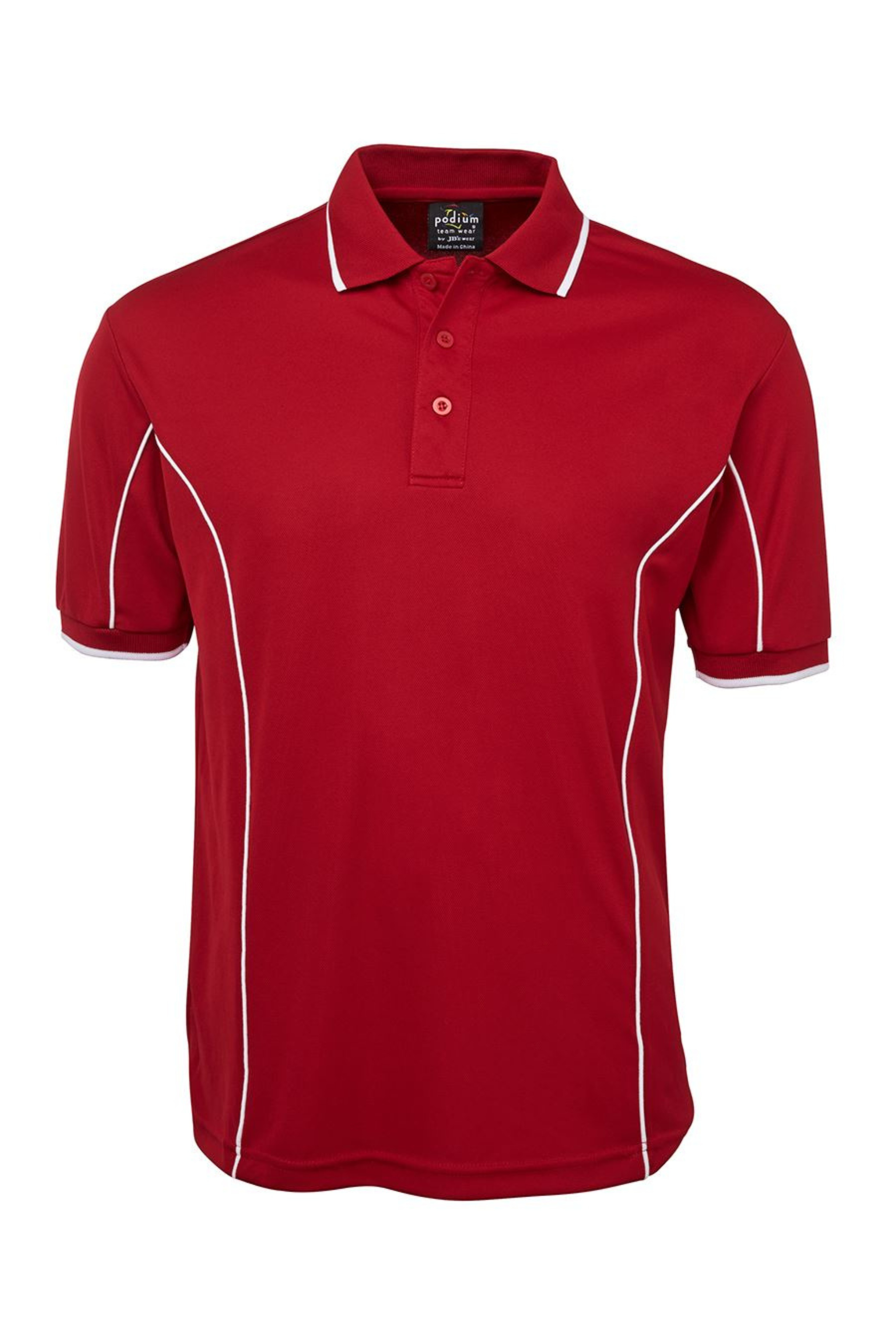 Men's Poly Piping Polo SSL - Red/White