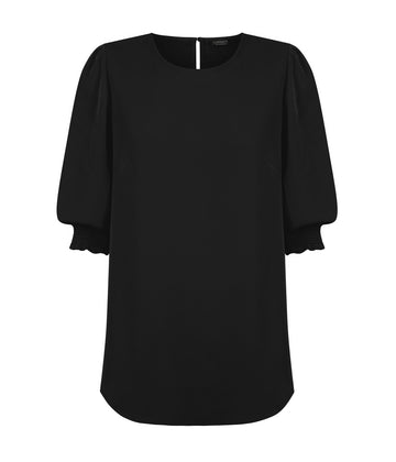 Lola 3/4 Sleeve Shirred Cuff Top - Black