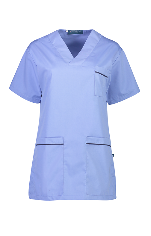 V Neck Scrub Top - Pale Blue/Navy